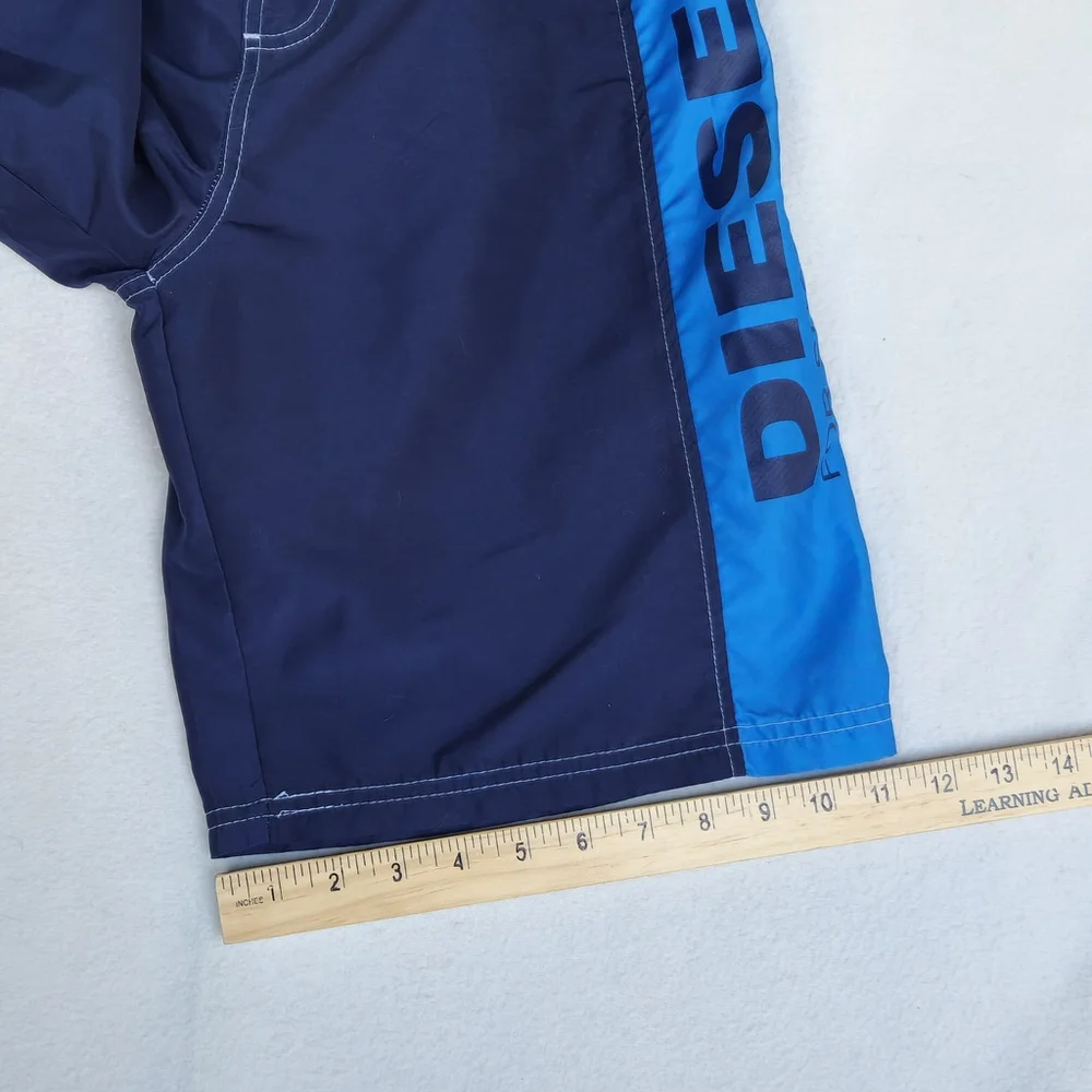Diesel Boys Swim Trunks XL 18/20 Navy Blue Logo Shorts Missing Liner Boardshorts